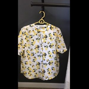 Lemon print button up blouse